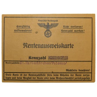 Certificado de la pensión de la tercera - Reich Rentenausweiskarte. Espenlaub militaria